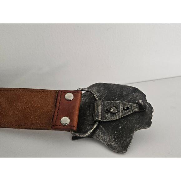 Another Line Inc Brown Leather Belt Indian Head Buckle Studs - Picture 4 of 7